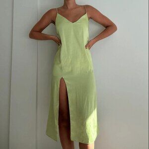 Aritzia Wilfred Satin Slip Midi Dress Thigh Slit Green Size Small